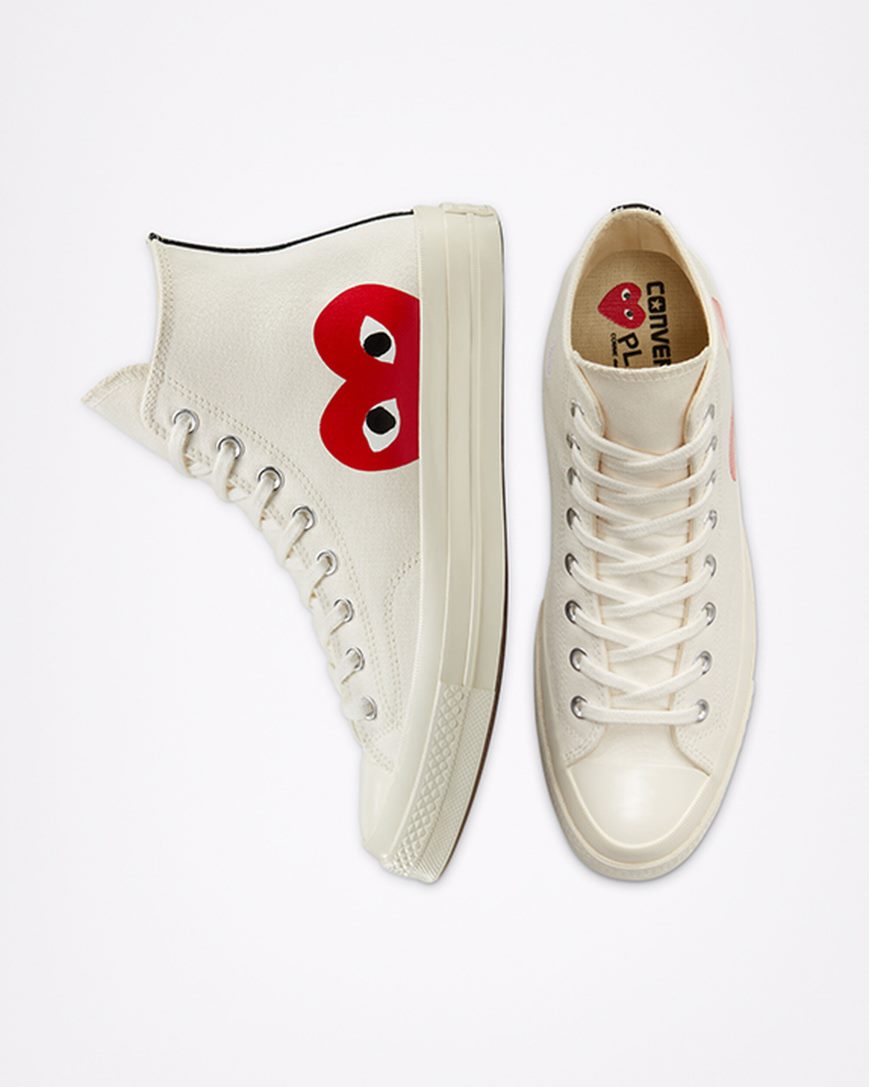 Zapatillas Altas Converse x Comme des Garçons PLAY Chuck 70 Hombre Blancas Rojas | PE 58WL47